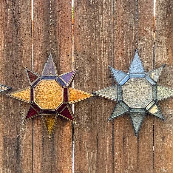 Vintage Large 12” Moroccan Star Textured Glass Tealight Candle Holder (Unused) - Picture 3 of 12